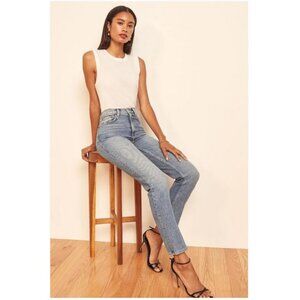 Reformation Liza Ultra High Rise Slim Straight Jeans 30" / Size 27 / Malta Blue